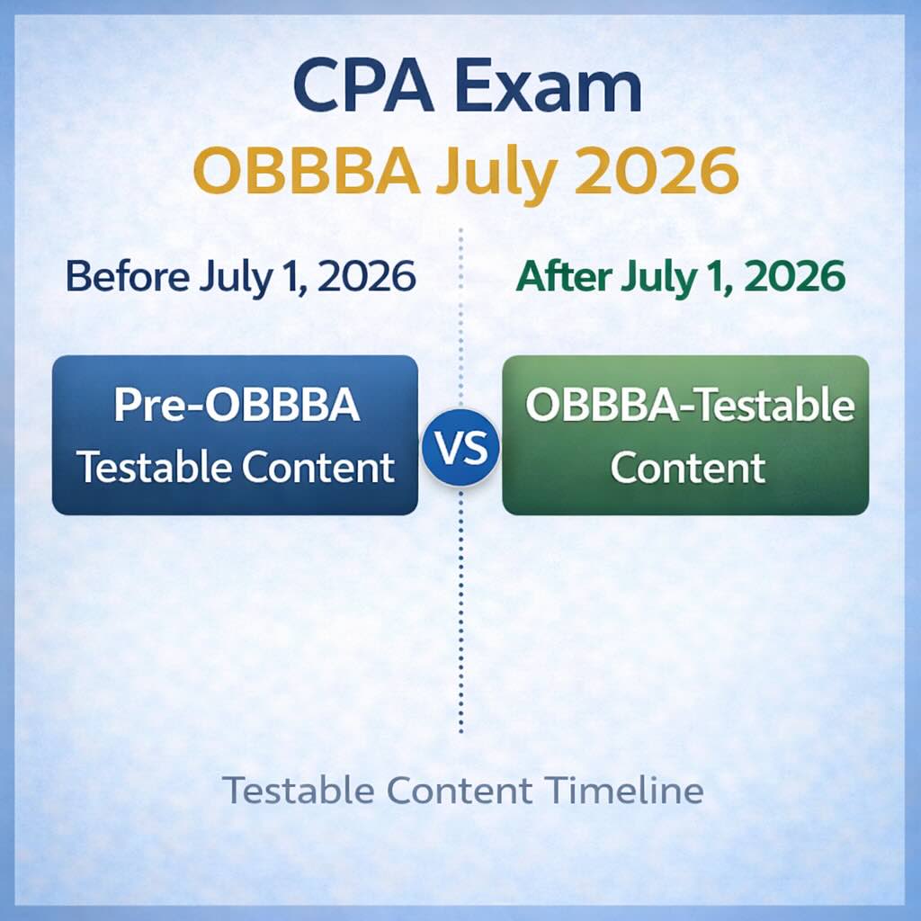 CPA exam OBBBA July 2026 testable content timeline