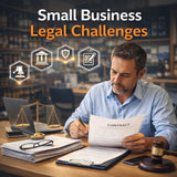 Small business owner reviewing legal documents and contracts to prepare for common legal challenges