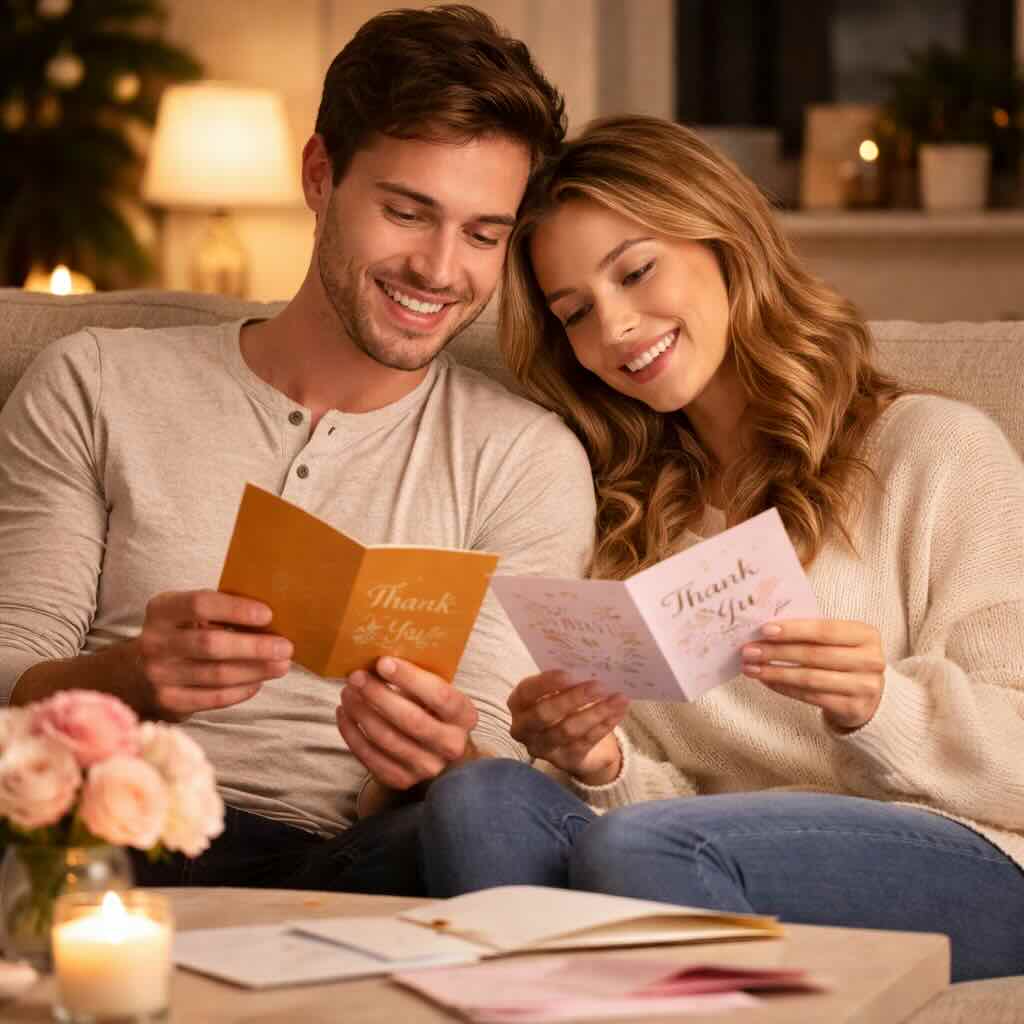 thank-you-message-for-anniversary-wishes-couple-reading-cards