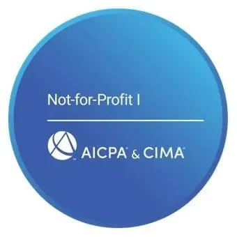 AICPA Not-for-Profit Certificate I digital badge — 40 CPE credits nonprofit accounting certification by AICPA and CIMA
