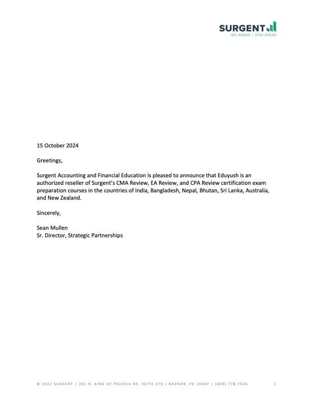Eduyush Surgent Channel partner letter